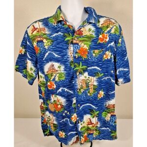 Walt‎ Disney World Men's Small Blue Hawaiian Button Up Shirt